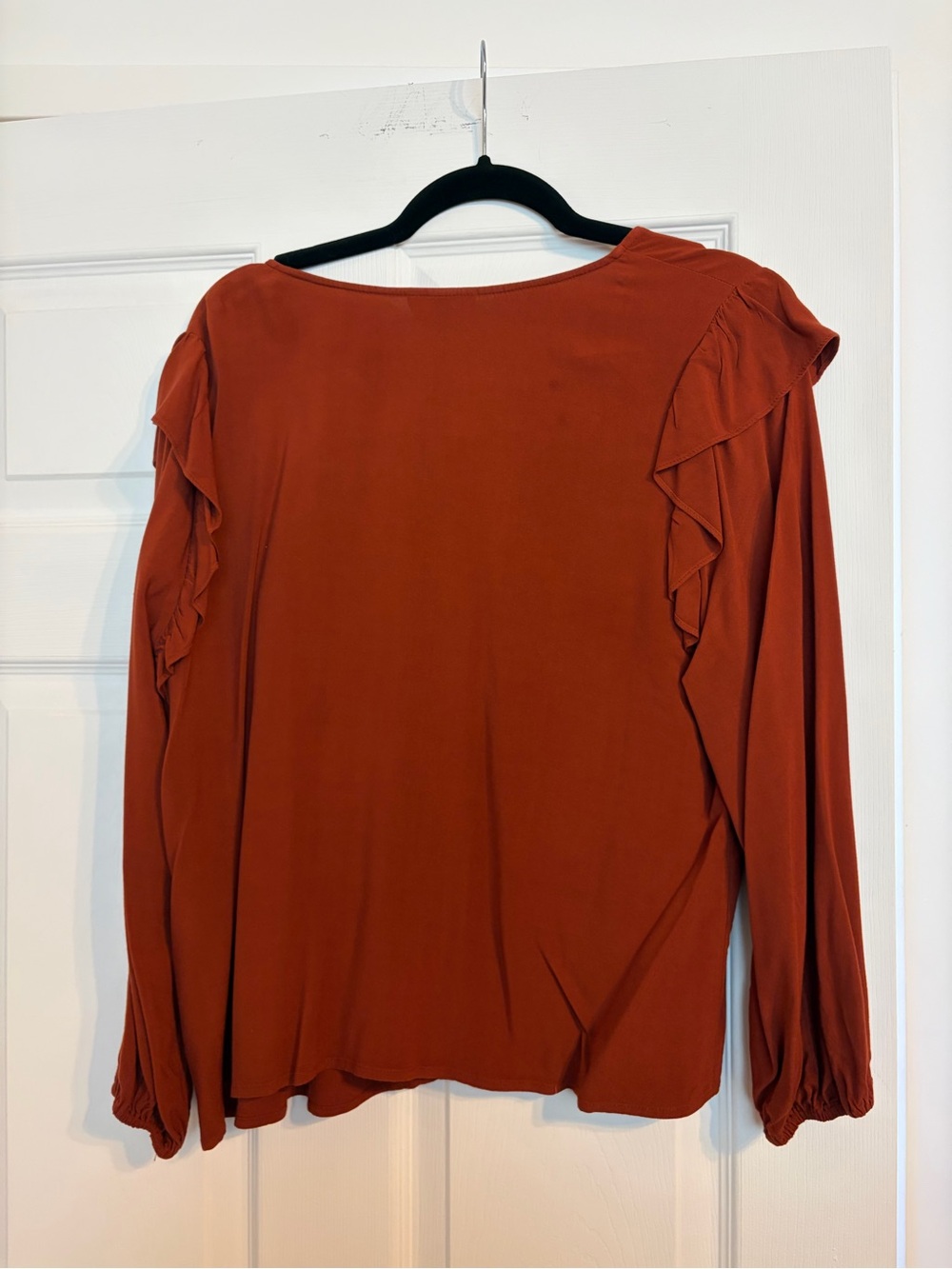 Universal Thread Rust Button-Front Ruffle Shoulder Blouse - Picture 3 of 3